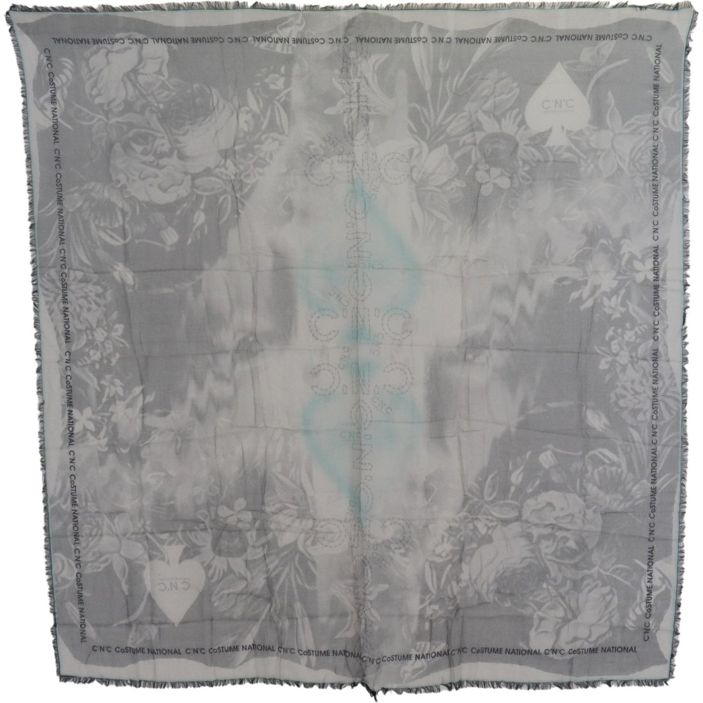 Costume National Chic Designer Grey Scarf with Fringes Costume National Light Slate Gray