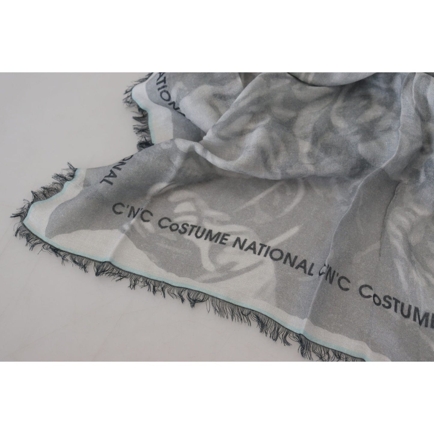 Costume National Chic Designer Grey Scarf with Fringes Costume National Light Slate Gray