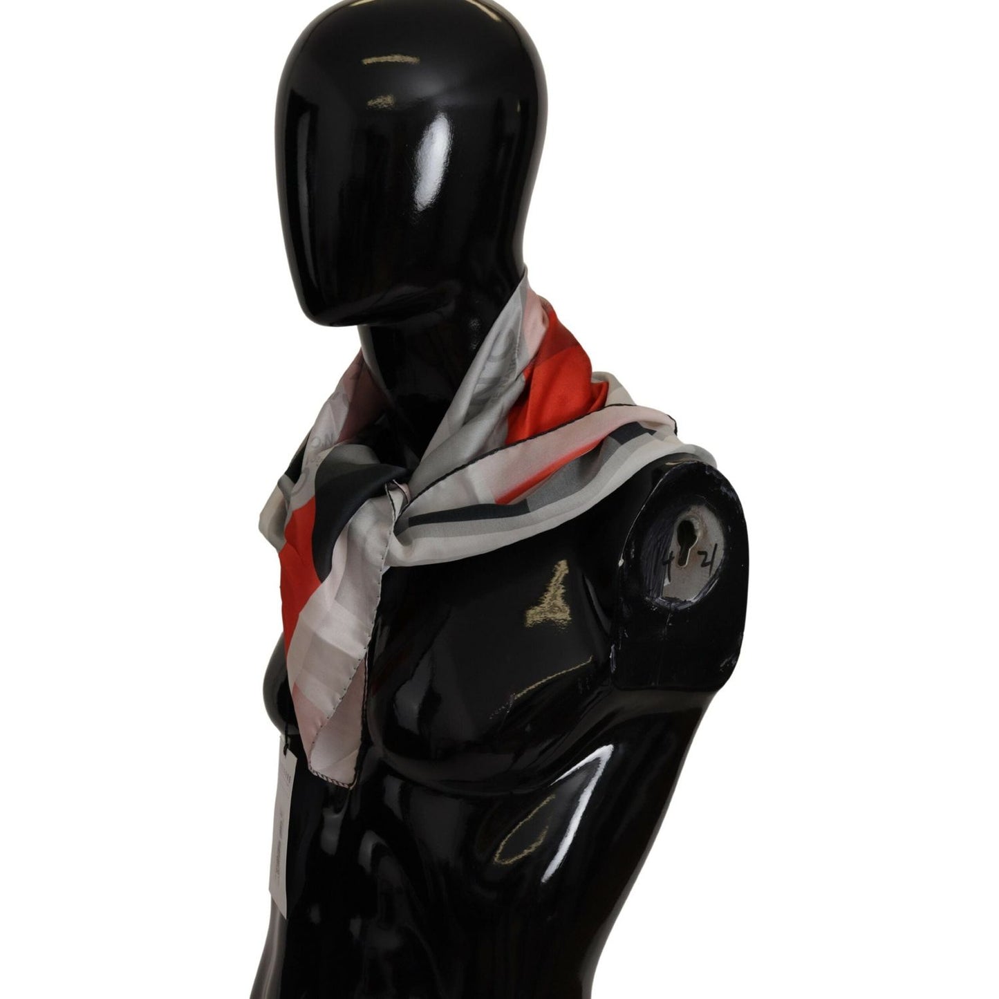 Costume National Elegant Silk Scarf in Gray Red Checkered Costume National Black