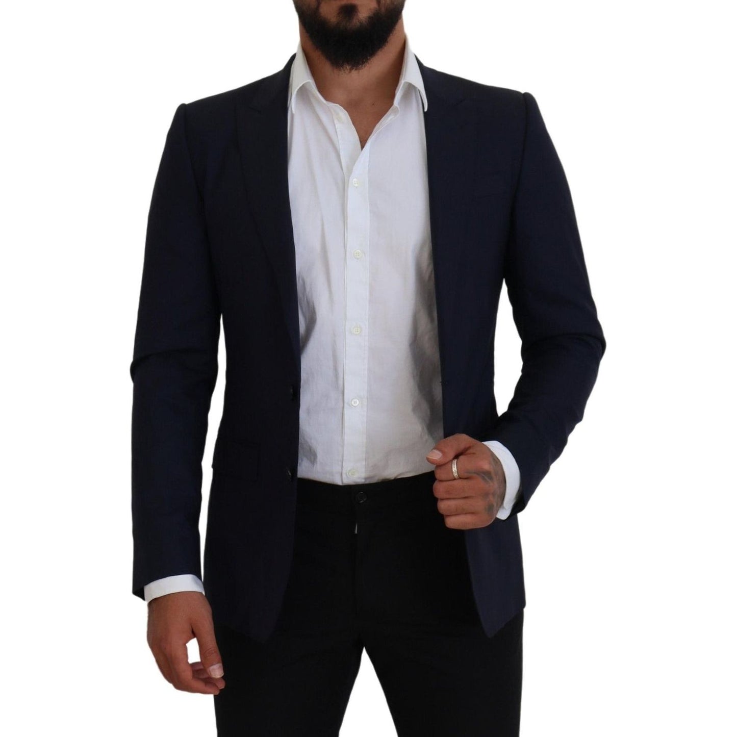 Dolce & Gabbana Elegant Blue Wool Silk Blazer Jacket Dolce & Gabbana Gray