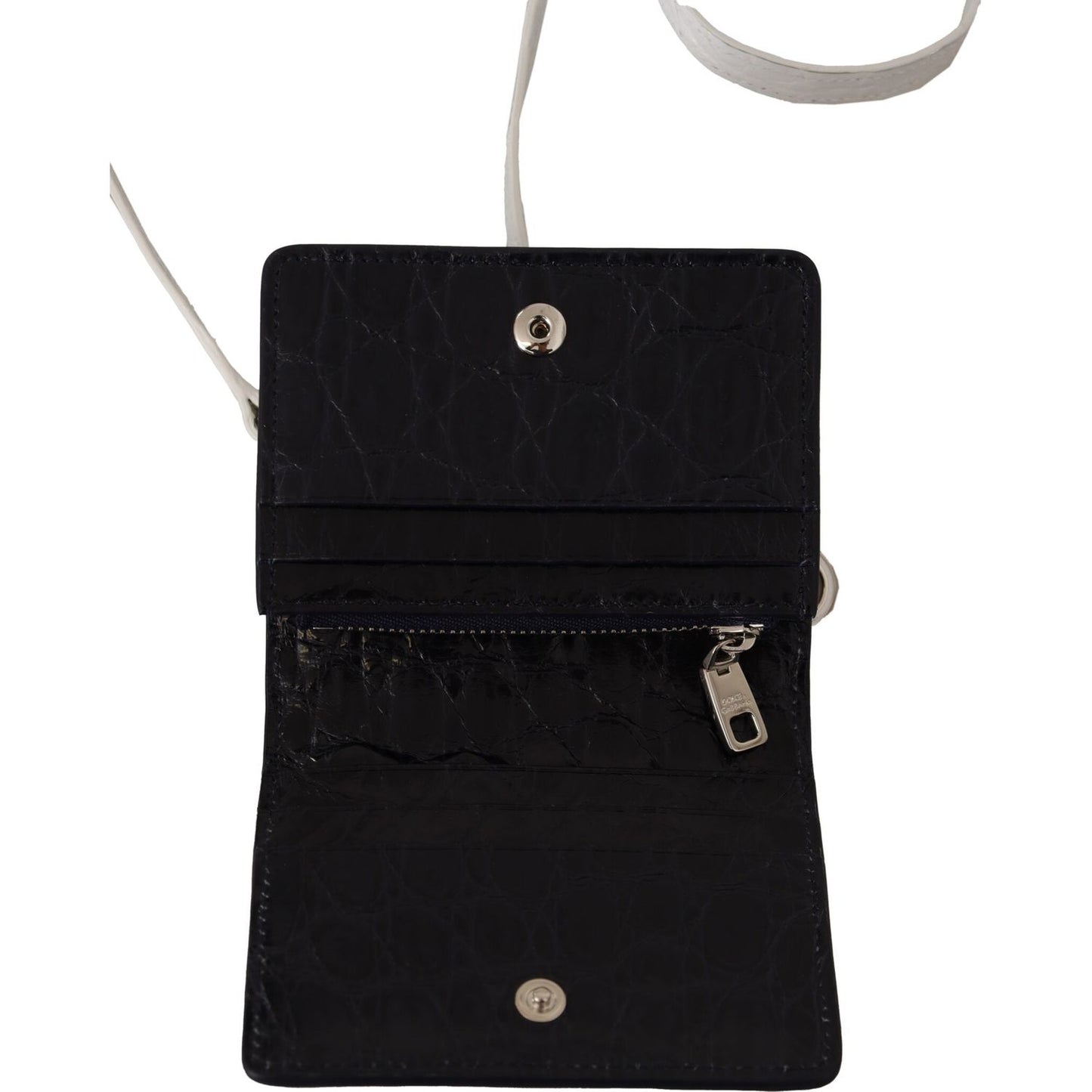 Dolce & Gabbana Blue Exotic Leather Bifold Wallet with Strap Dolce & Gabbana Black