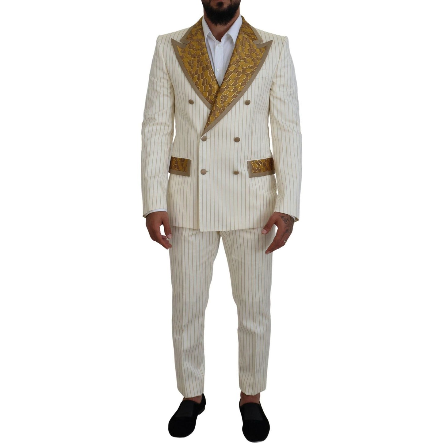 Dolce & Gabbana Elegant Off White Double Breasted Suit Dolce & Gabbana Dark Gray