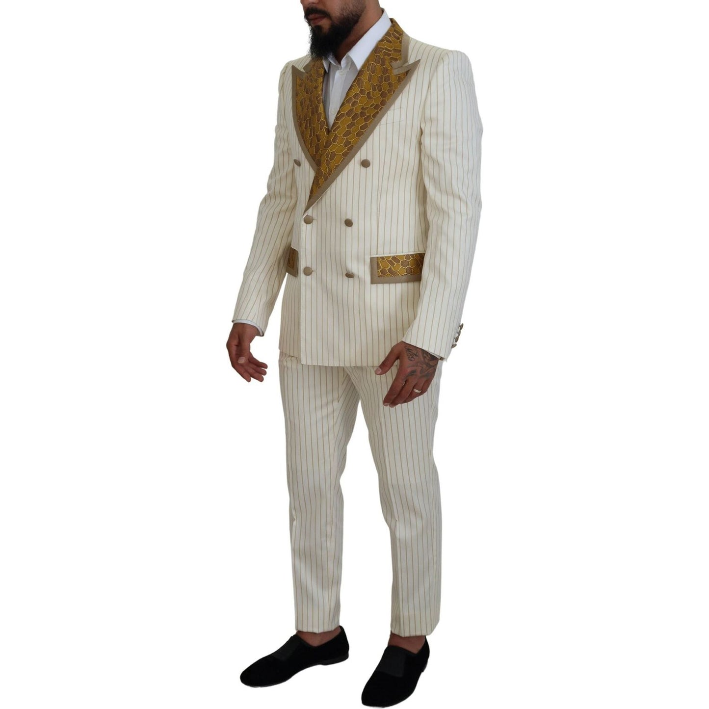 Dolce & Gabbana Elegant Off White Double Breasted Suit Dolce & Gabbana Dark Gray