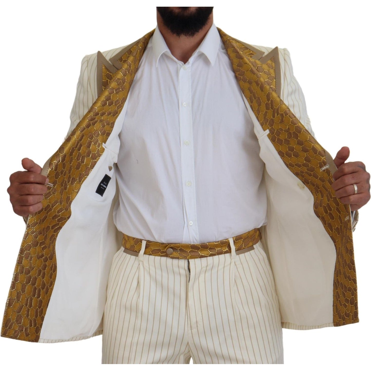 Dolce & Gabbana Elegant Off White Double Breasted Suit Dolce & Gabbana Gray