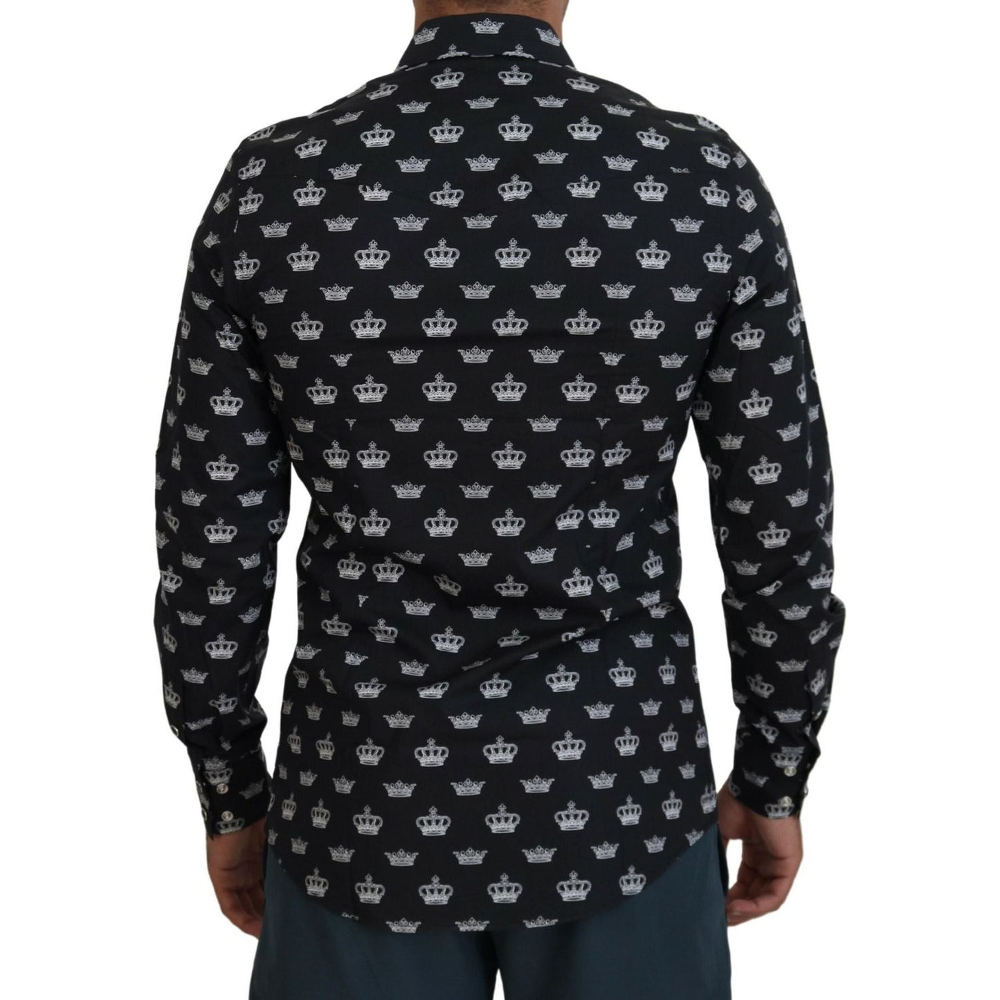 Dolce & Gabbana Elegant Slim Fit Crown Print Formal Shirt Dolce & Gabbana Black