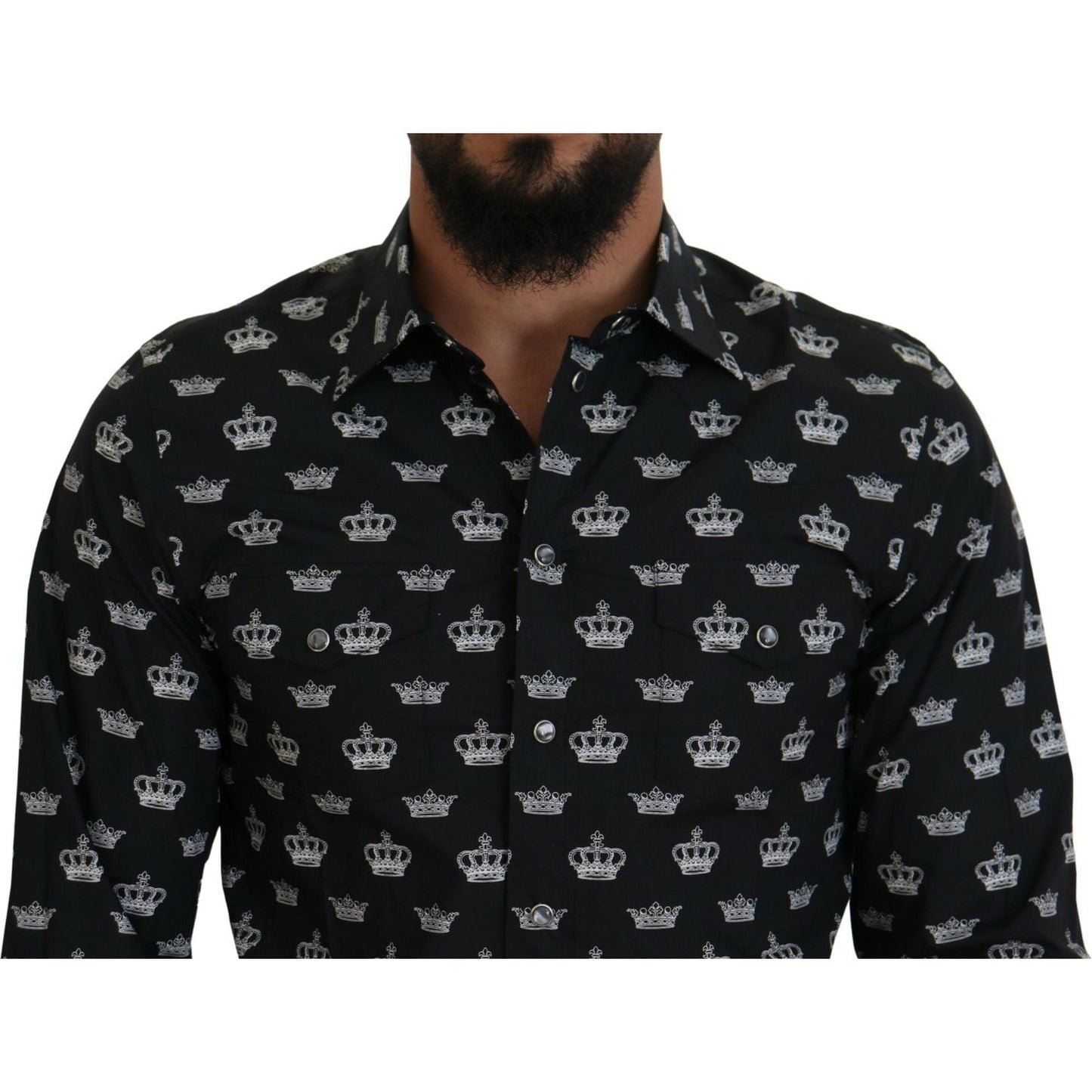 Dolce & Gabbana Elegant Slim Fit Crown Print Formal Shirt Dolce & Gabbana Black
