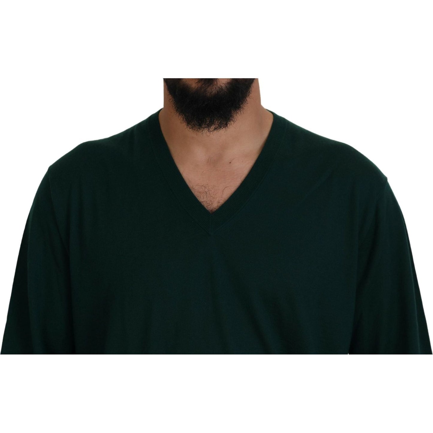 Dolce & Gabbana Elegant Green V-Neck Cashmere Sweater Dolce & Gabbana Black