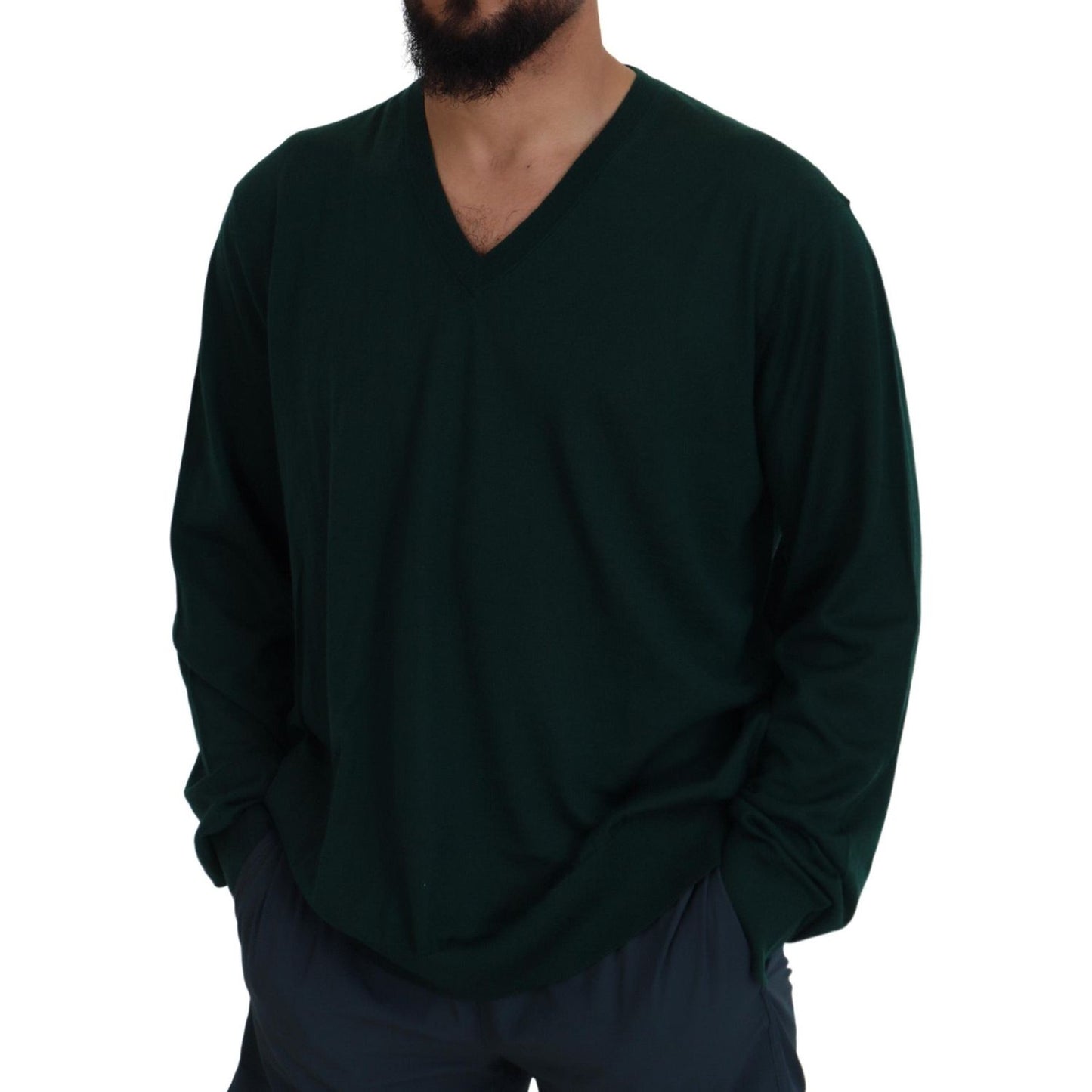Dolce & Gabbana Elegant Green V-Neck Cashmere Sweater Dolce & Gabbana Black