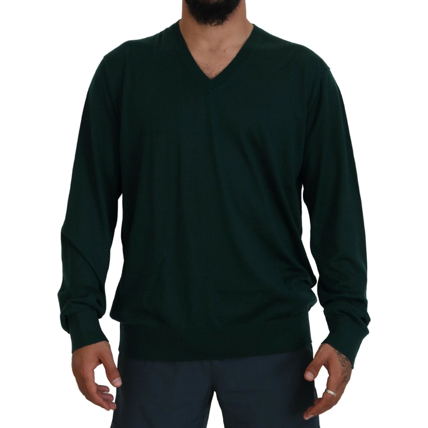 Dolce & Gabbana Elegant Green V-Neck Cashmere Sweater Dolce & Gabbana Black