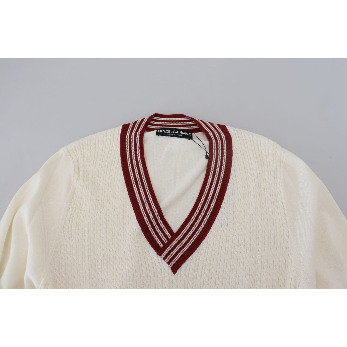 Dolce & Gabbana Off White Silk Cotton V-Neck Sweater Dolce & Gabbana Gray
