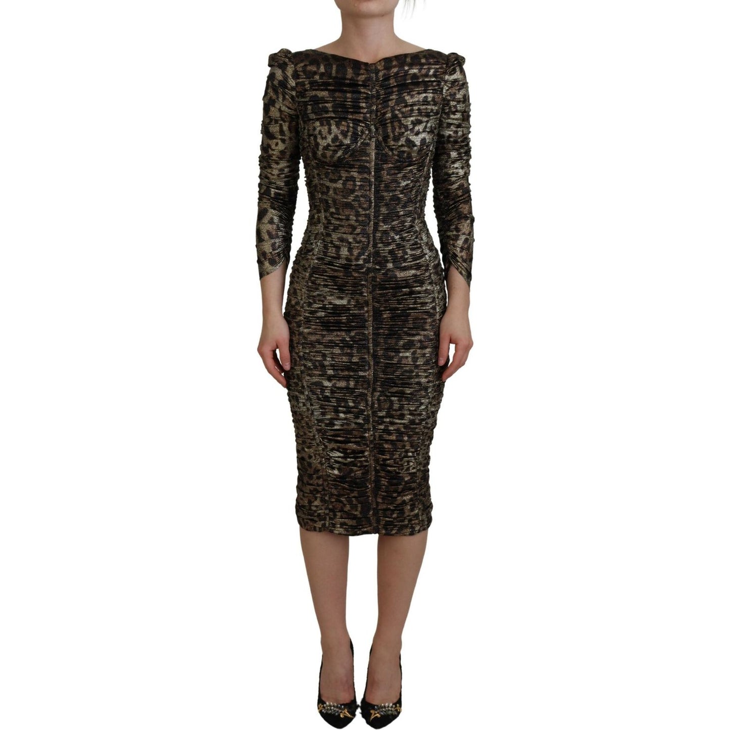 Dolce & Gabbana Elegant Leopard Print Midi Bodycon Dress Dolce & Gabbana Dark Slate Gray