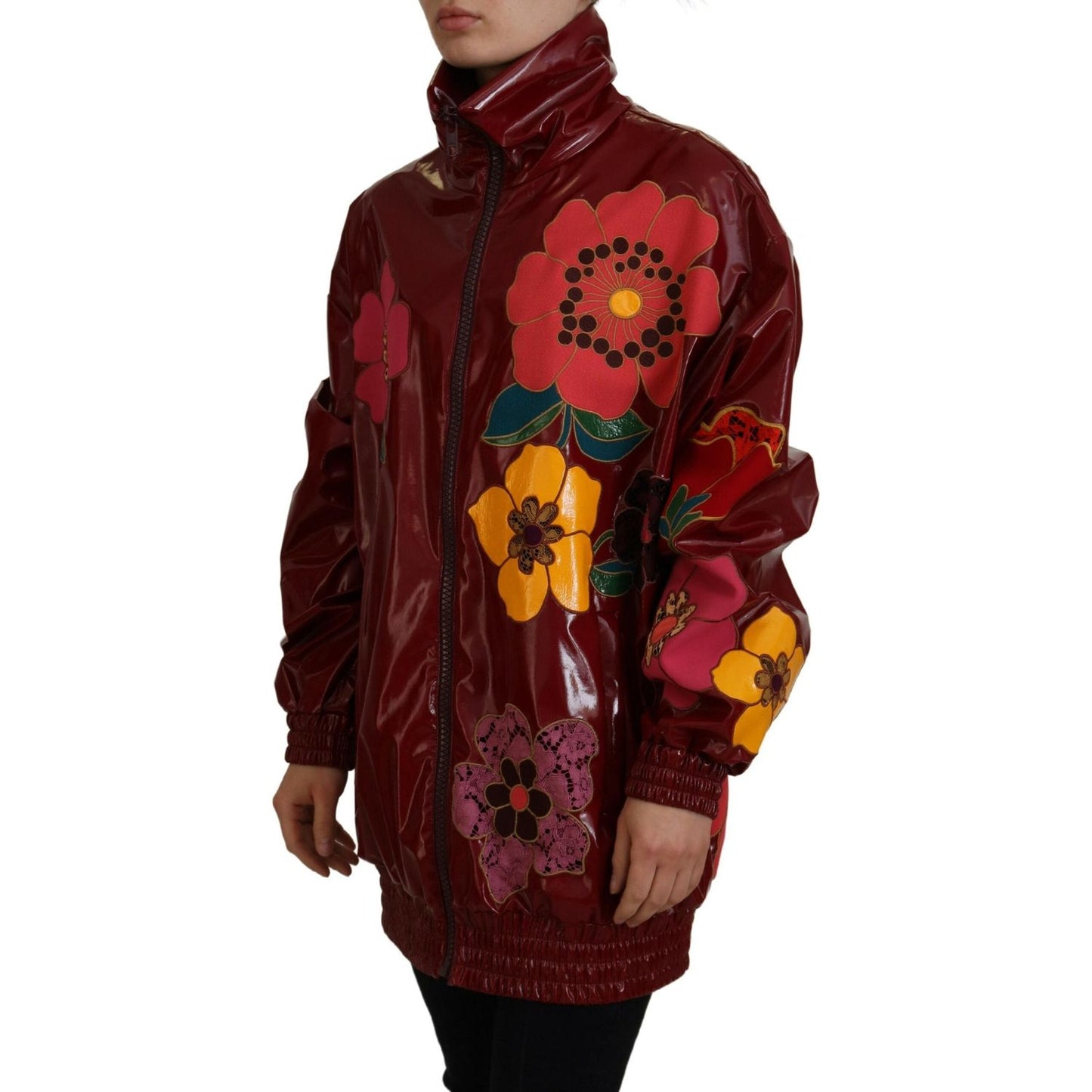 Dolce & Gabbana Maroon Floral Luxe Jacket Dolce & Gabbana Black