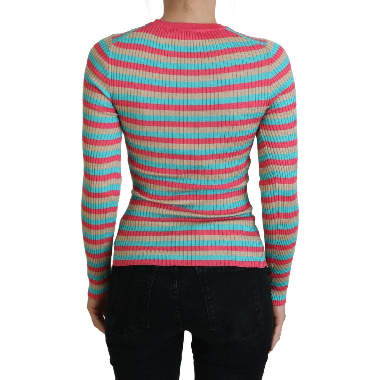 Dolce & Gabbana Elegant Striped Silk Crewneck Pullover Dolce & Gabbana Dark Slate Gray