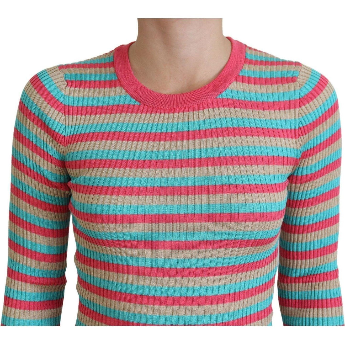 Dolce & Gabbana Elegant Striped Silk Crewneck Pullover Dolce & Gabbana Rosy Brown