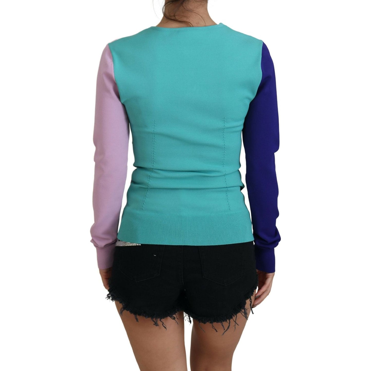 Dolce & Gabbana Chic Multicolor V-Neck Pullover Sweater Dolce & Gabbana Cadet Blue