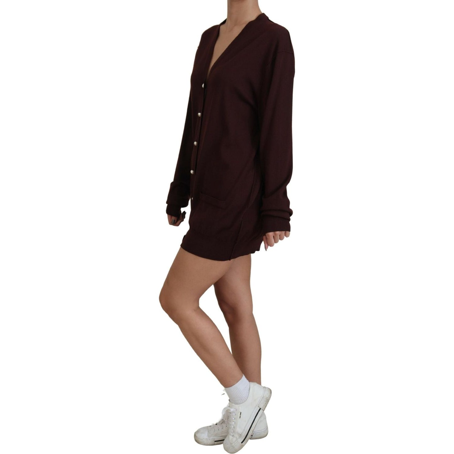 Dolce & Gabbana Chic Maroon V-Neck Wool Cardigan Dolce & Gabbana Rosy Brown