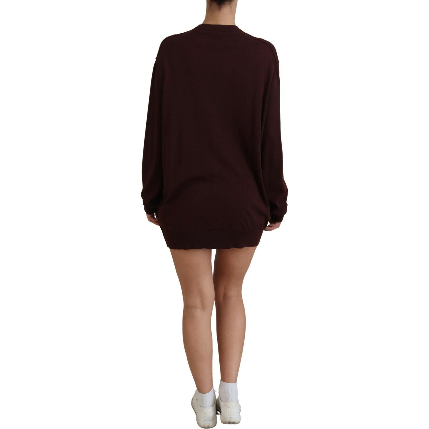 Dolce & Gabbana Chic Maroon V-Neck Wool Cardigan Dolce & Gabbana Rosy Brown