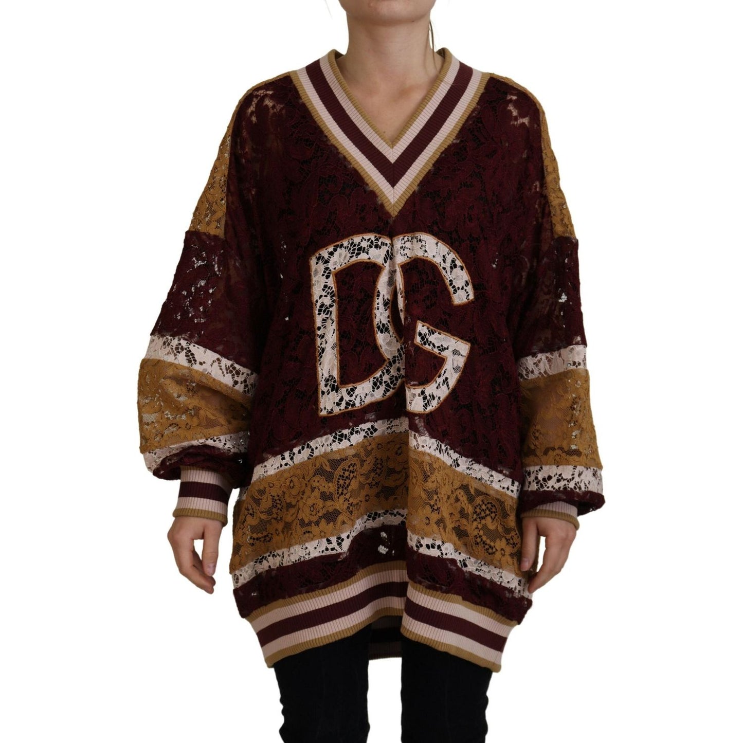 Dolce & Gabbana Multicolor V-Neck Pullover Sweater Dolce & Gabbana Black