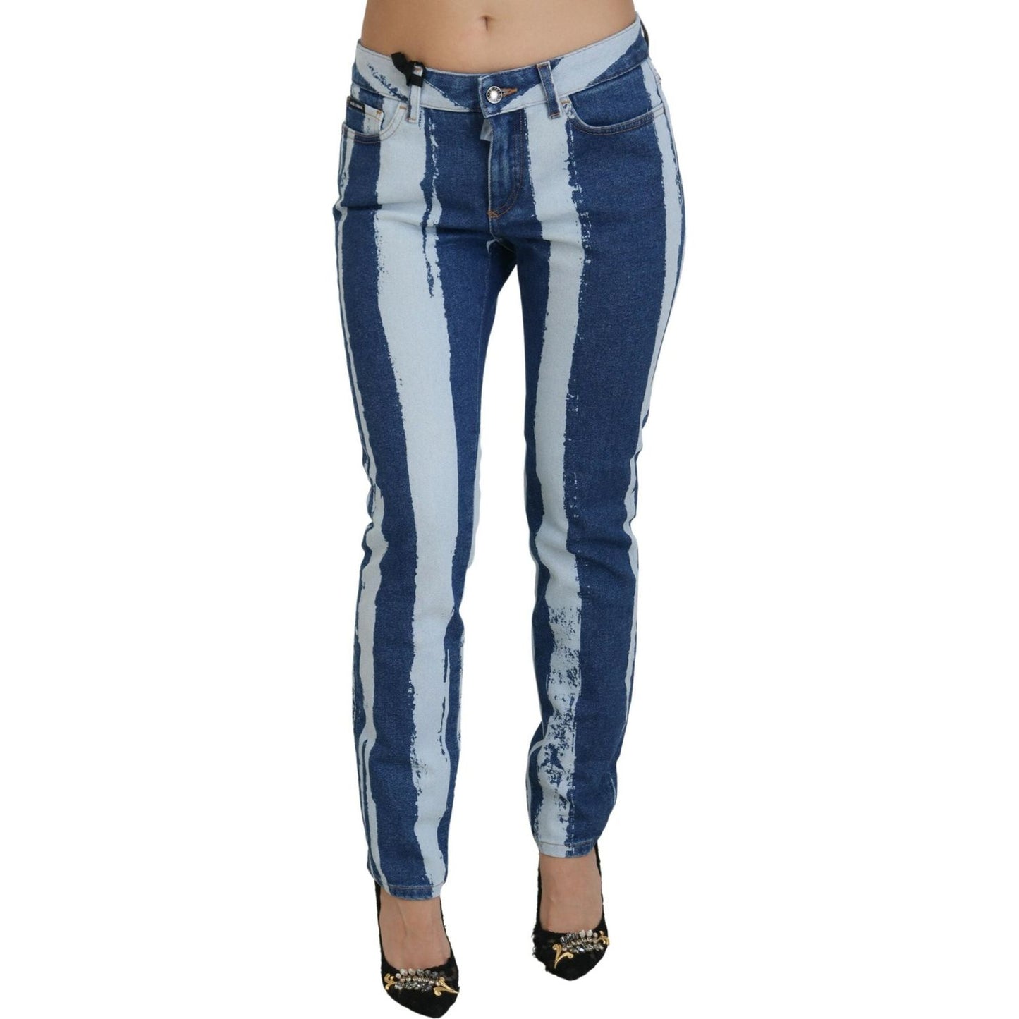 Dolce & Gabbana Sleek Striped Slim Fit Italian Jeans Dolce & Gabbana Gray