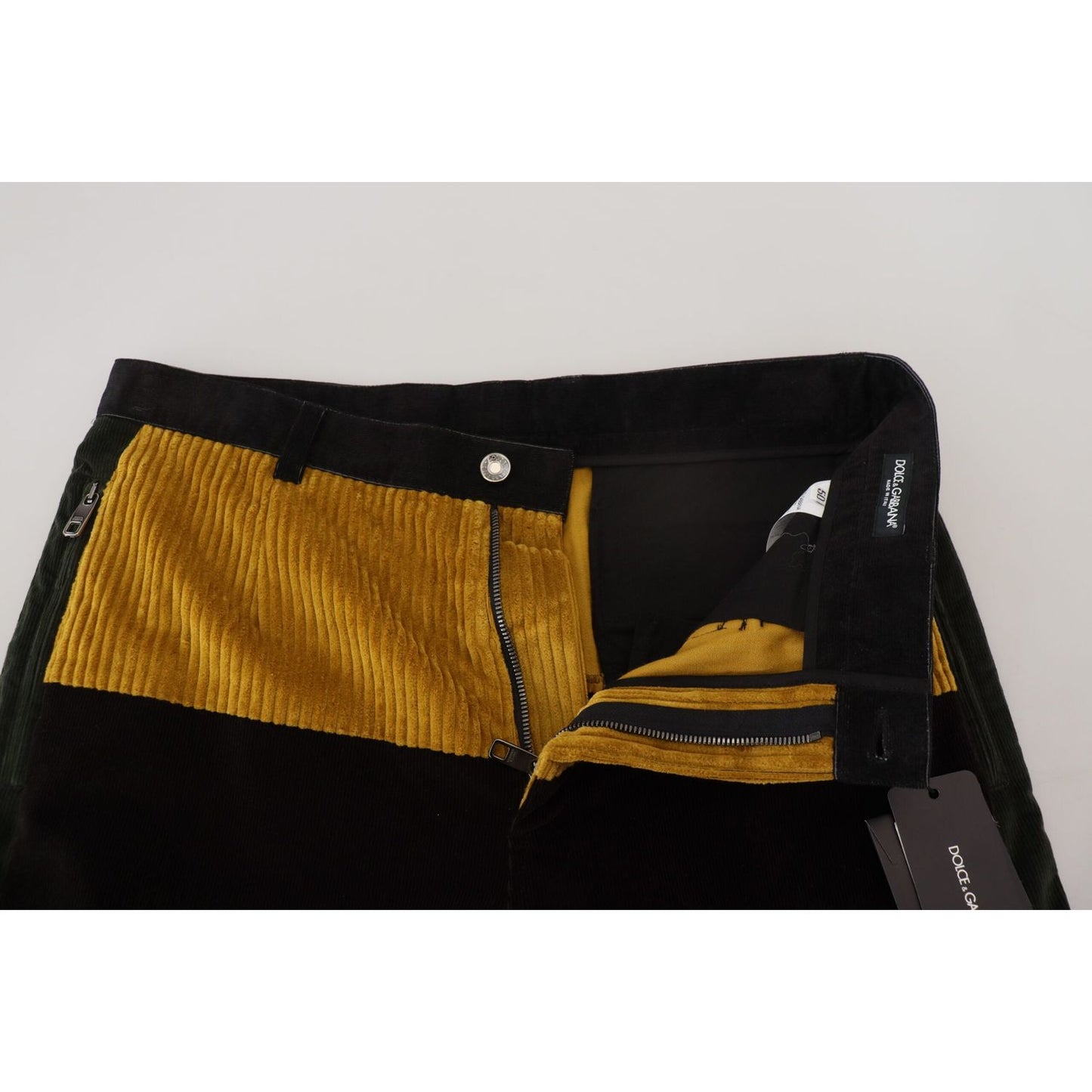 Dolce & Gabbana Elegant Black Tapered Trousers with Yellow Accent Dolce & Gabbana Light Gray