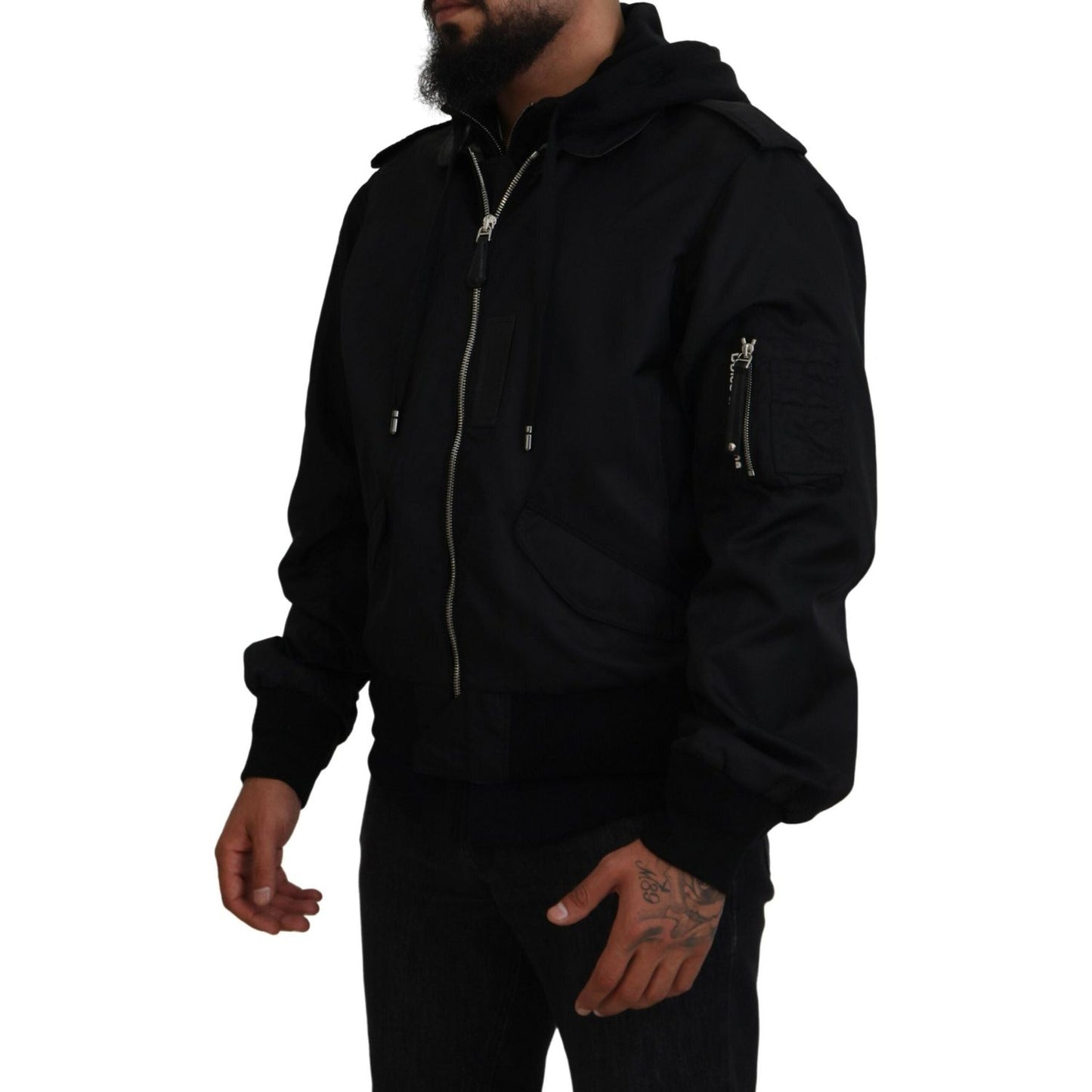 Dolce & Gabbana Sleek Black Hooded Bomber Jacket Dolce & Gabbana Black