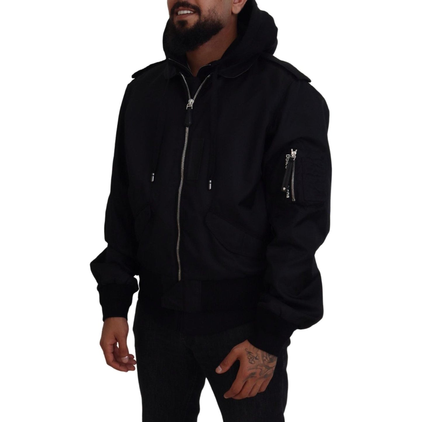 Dolce & Gabbana Sleek Black Hooded Bomber Jacket Dolce & Gabbana Black