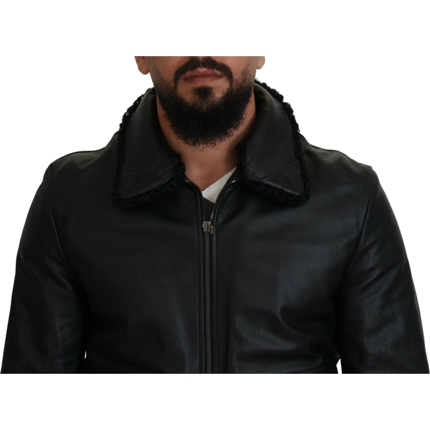 Dolce & Gabbana Chic Black Leather Silk-Lined Jacket Dolce & Gabbana Black