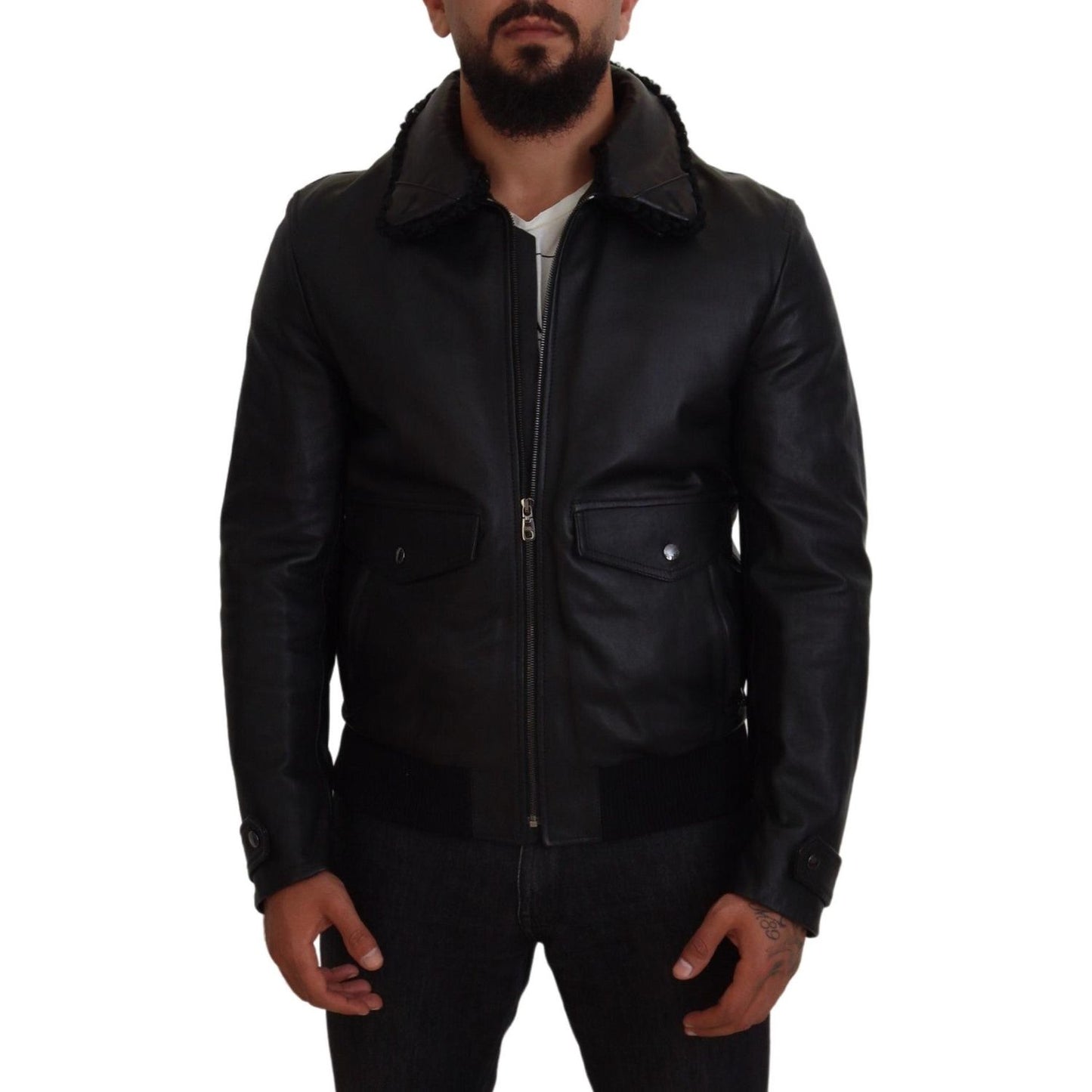 Dolce & Gabbana Chic Black Leather Silk-Lined Jacket Dolce & Gabbana Black