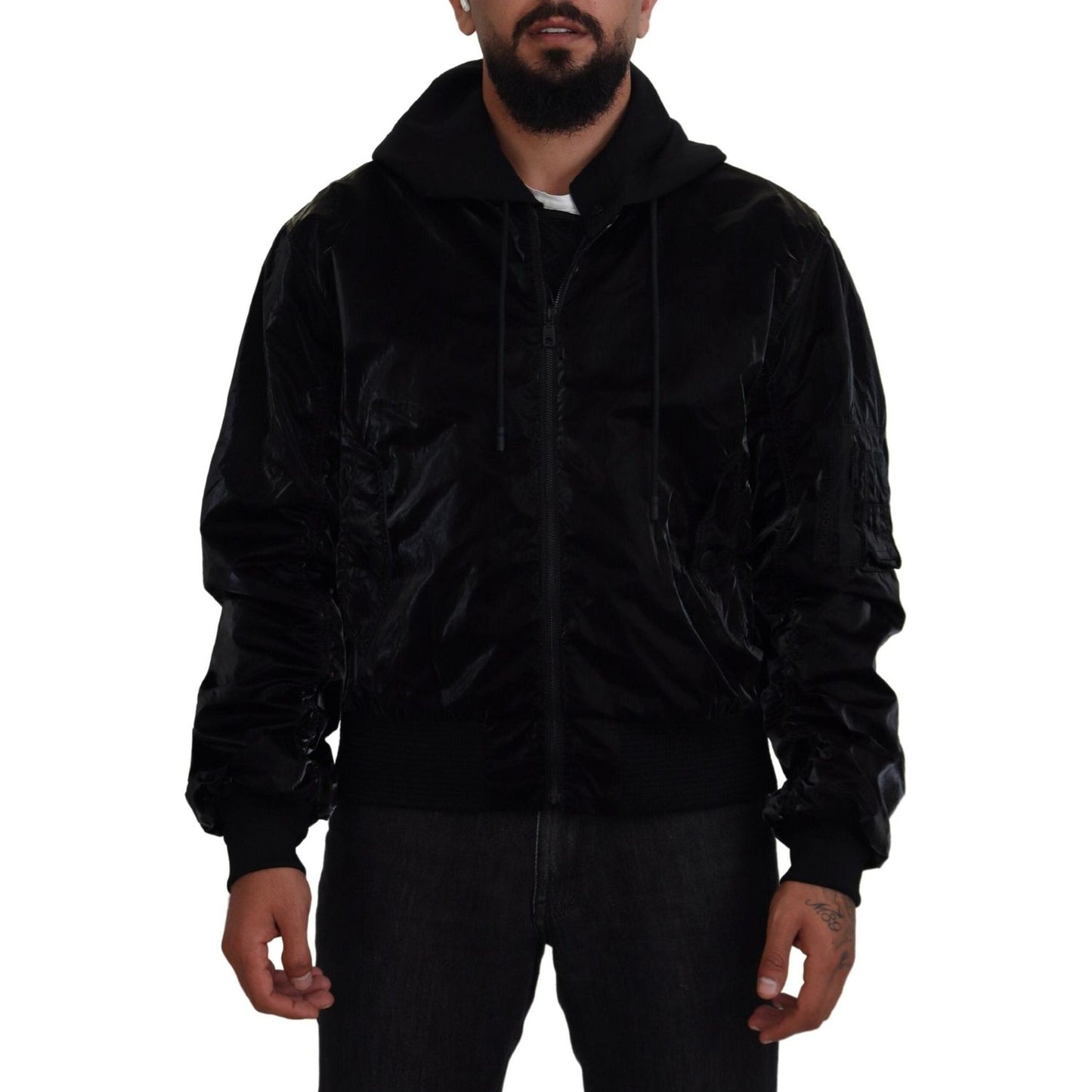 Dolce & Gabbana Elegant Black Bomber Hooded Jacket Dolce & Gabbana Black