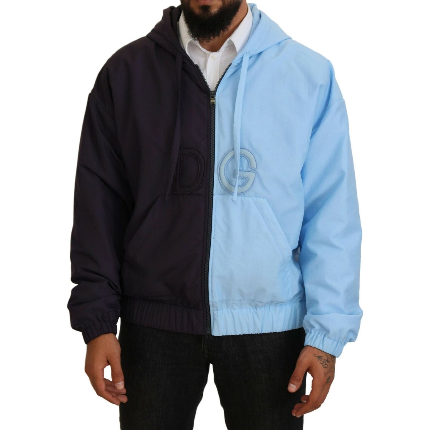 Dolce & Gabbana Elegant Hooded Blue Jacket - Full Zipper Closure Dolce & Gabbana Black