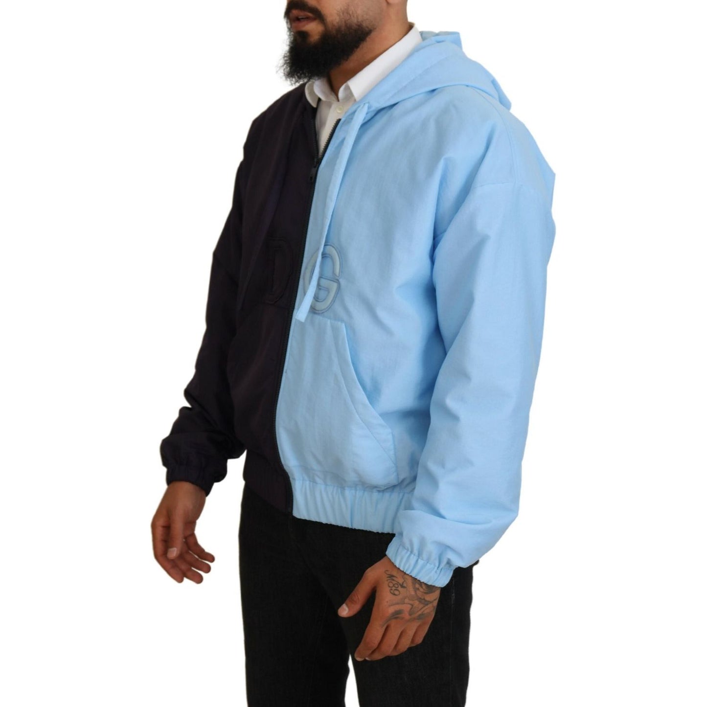 Dolce & Gabbana Elegant Hooded Blue Jacket - Full Zipper Closure Dolce & Gabbana Sky Blue