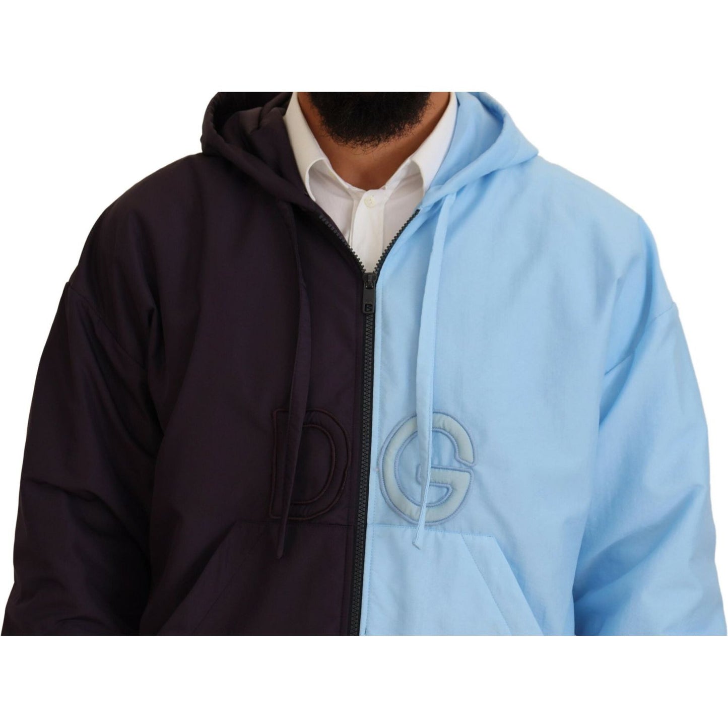 Dolce & Gabbana Elegant Hooded Blue Jacket - Full Zipper Closure Dolce & Gabbana Black