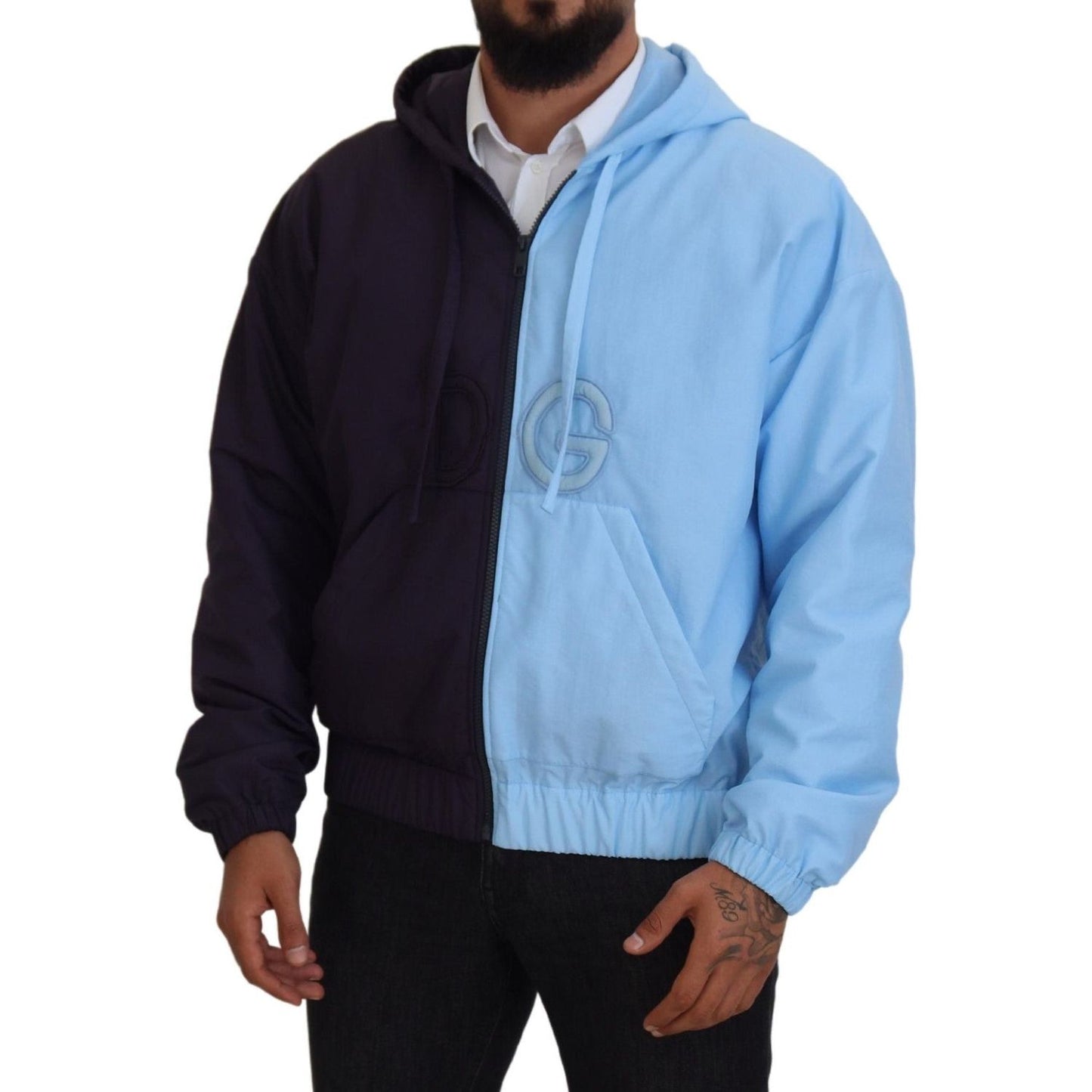 Dolce & Gabbana Elegant Hooded Blue Jacket - Full Zipper Closure Dolce & Gabbana Sky Blue