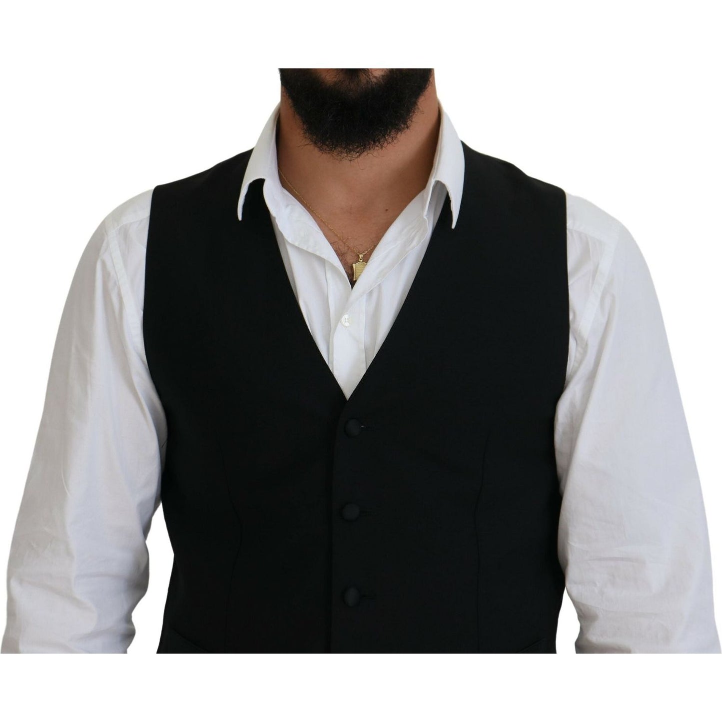 Dolce & Gabbana Elegant Black Formal Dress Vest Dolce & Gabbana Gray