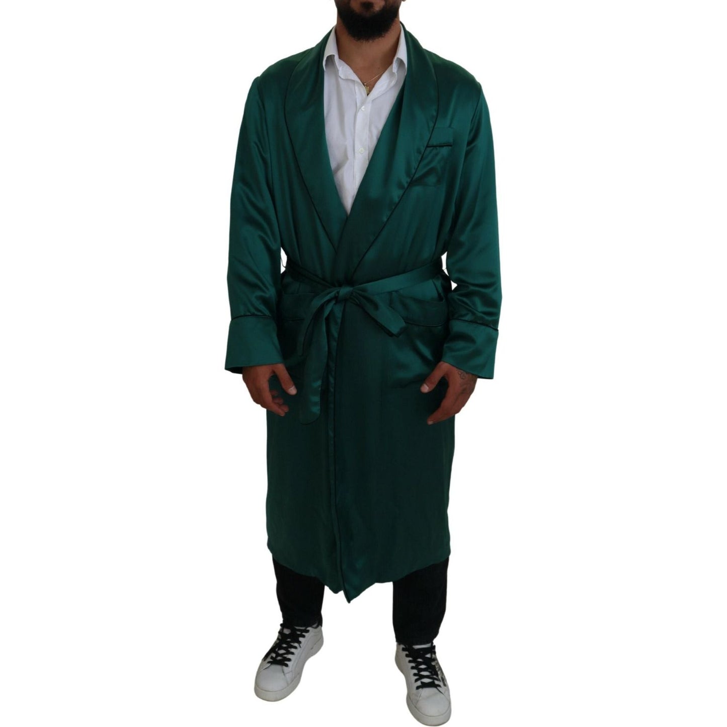 Dolce & Gabbana Elegant Silk Robe in Lush Green Dolce & Gabbana Black