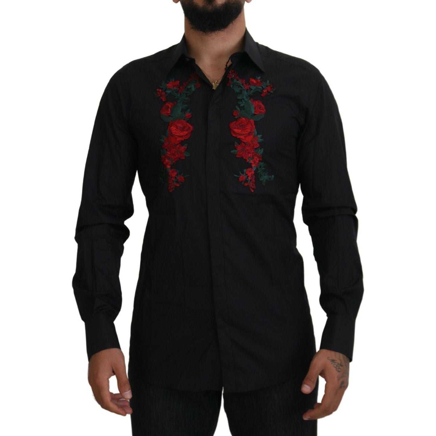 Dolce & Gabbana Elegant Floral Embroidered Cotton Shirt Dolce & Gabbana Black