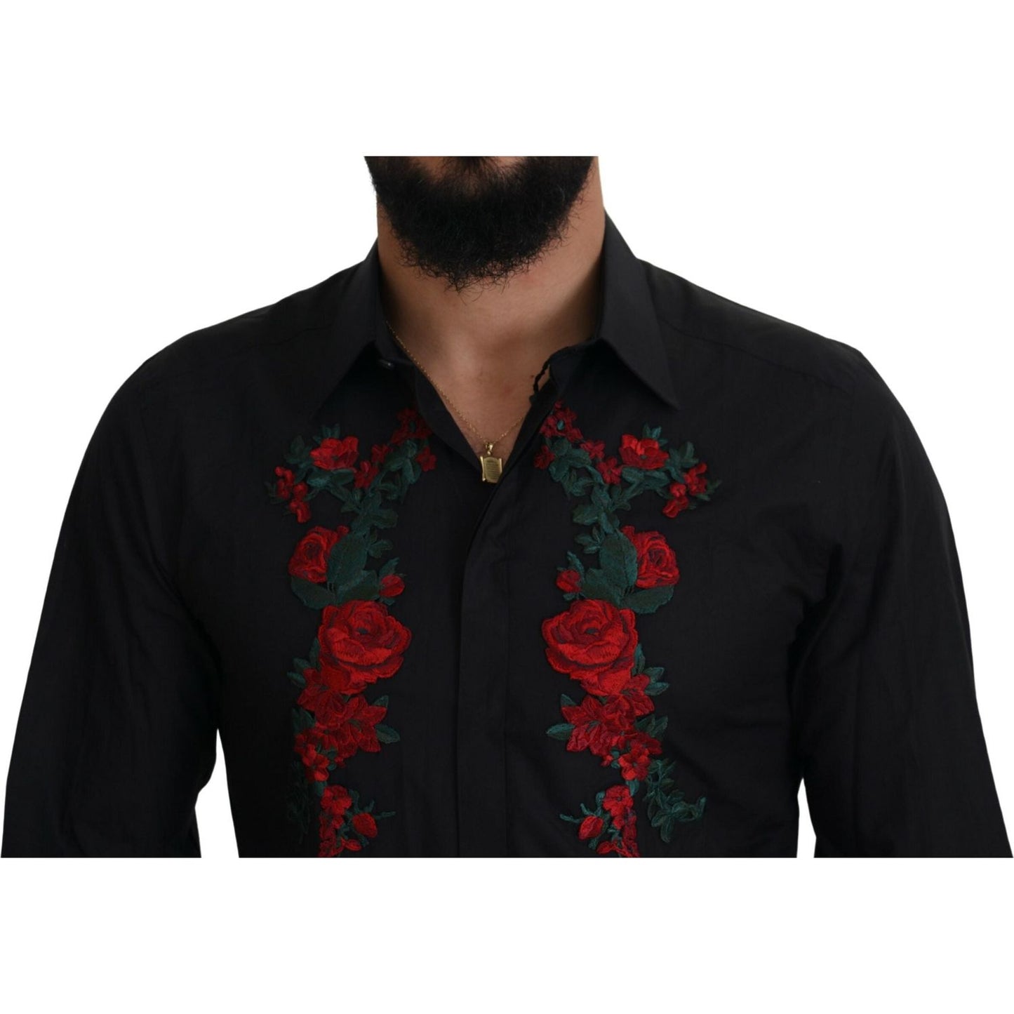 Dolce & Gabbana Elegant Floral Embroidered Cotton Shirt Dolce & Gabbana Black