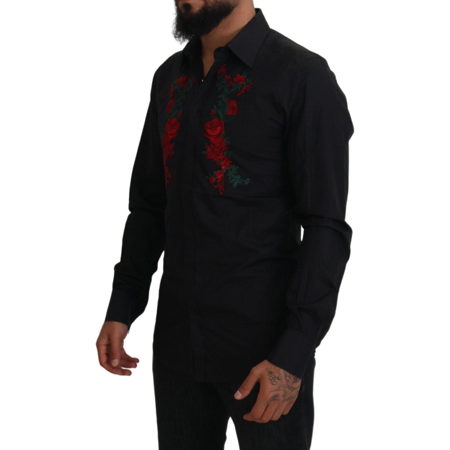 Dolce & Gabbana Elegant Floral Embroidered Cotton Shirt Dolce & Gabbana Black