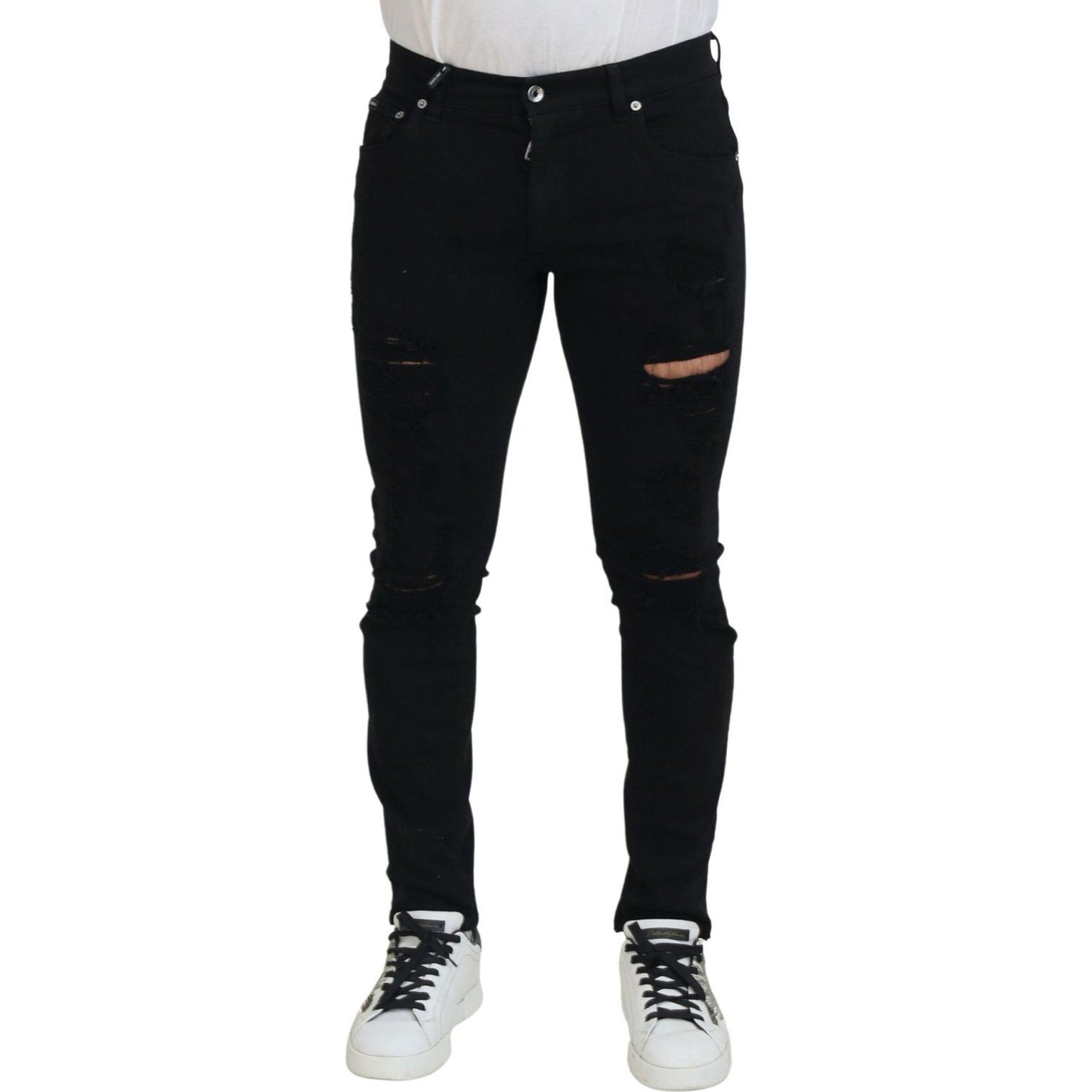 Dolce & Gabbana Svelte Black Tattered Slim Fit Denim Dolce & Gabbana Light Gray