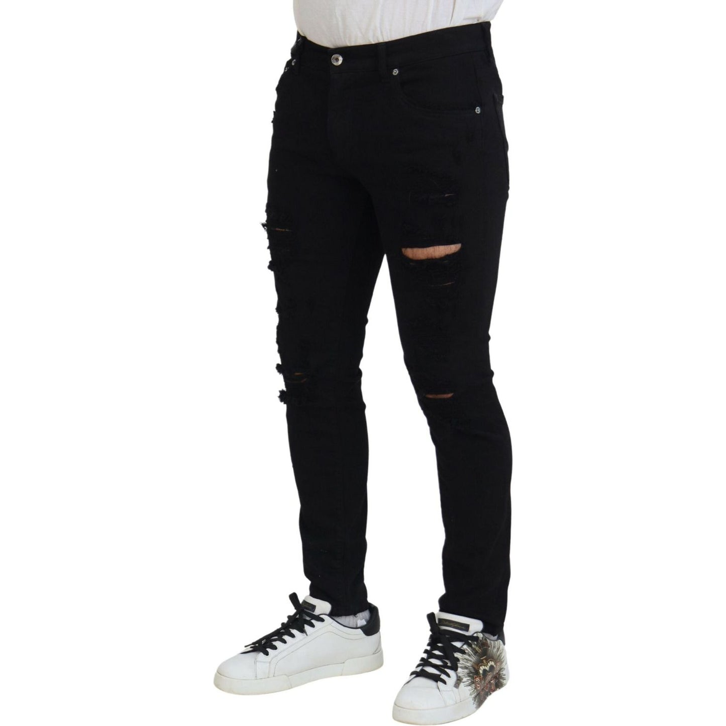 Dolce & Gabbana Svelte Black Tattered Slim Fit Denim Dolce & Gabbana Light Gray
