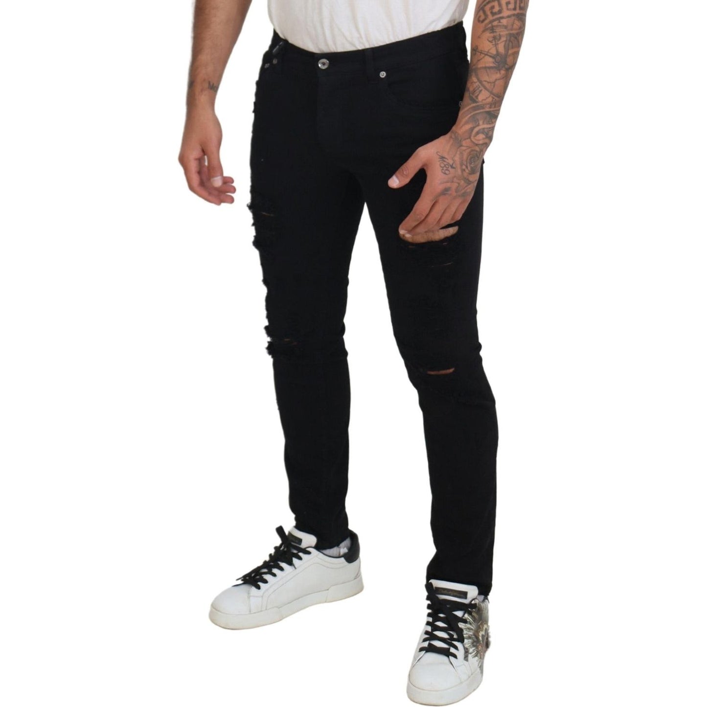 Dolce & Gabbana Svelte Black Tattered Slim Fit Denim Dolce & Gabbana Black