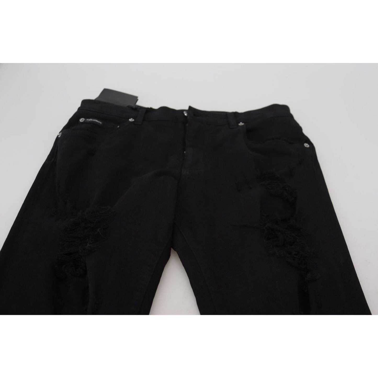 Dolce & Gabbana Svelte Black Tattered Slim Fit Denim Dolce & Gabbana Black