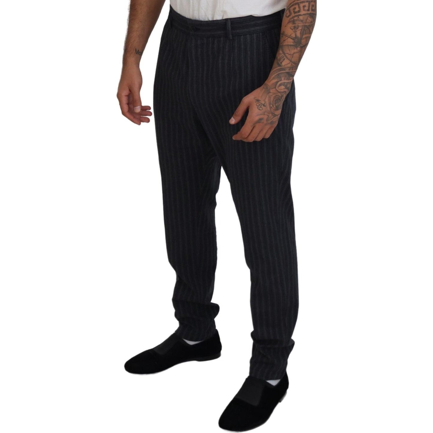 Dolce & Gabbana Elegant Striped Chino Dress Pants Dolce & Gabbana Black
