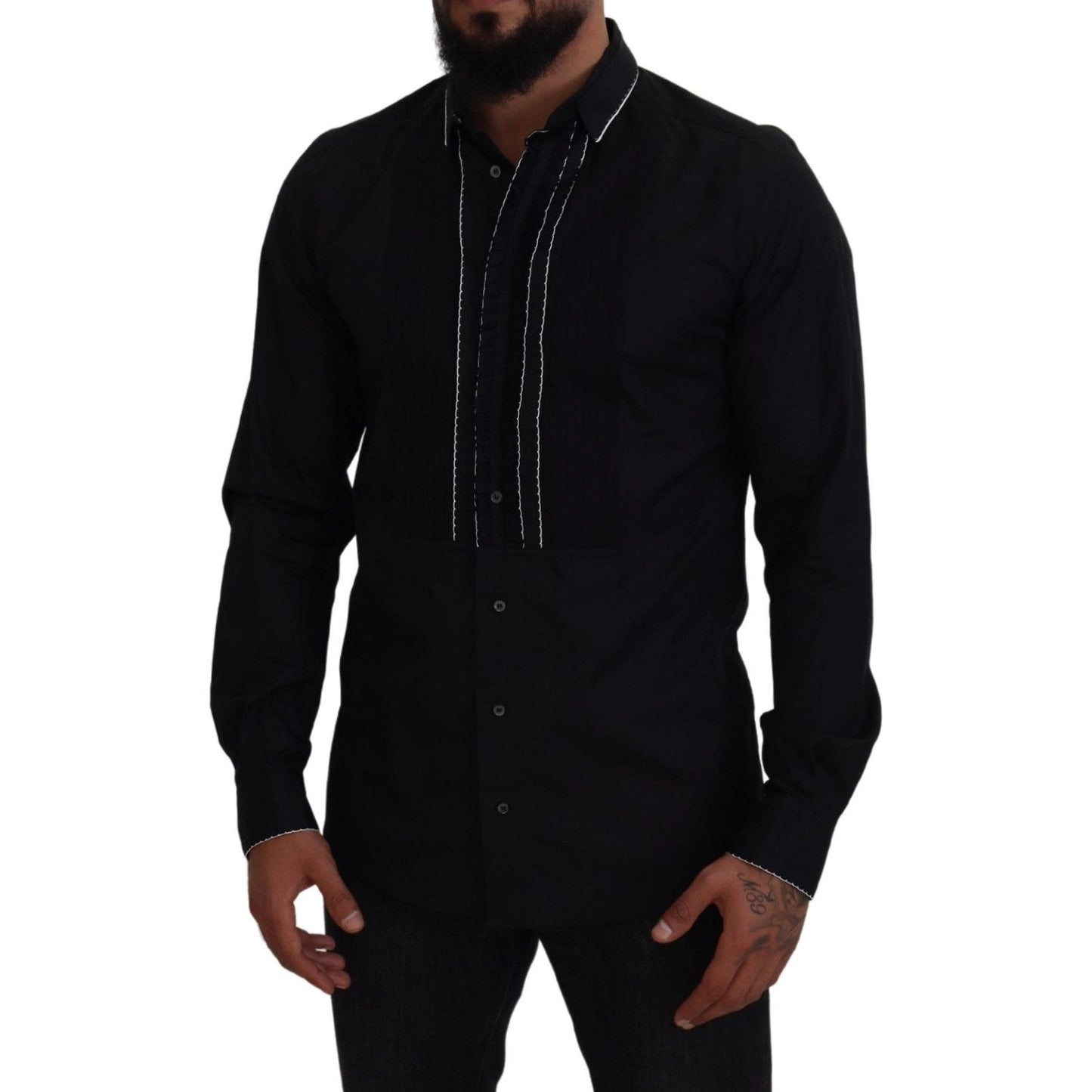 Dolce & Gabbana Elegant Slim Fit Tuxedo Dress Shirt Dolce & Gabbana Black