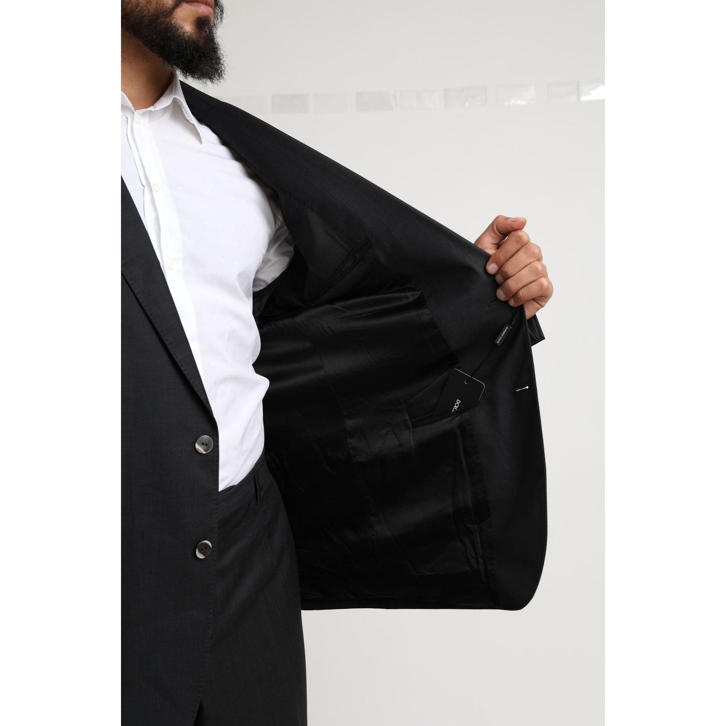 Dolce & Gabbana Elegant Black Virgin Wool Martini Suit Dolce & Gabbana Light Gray