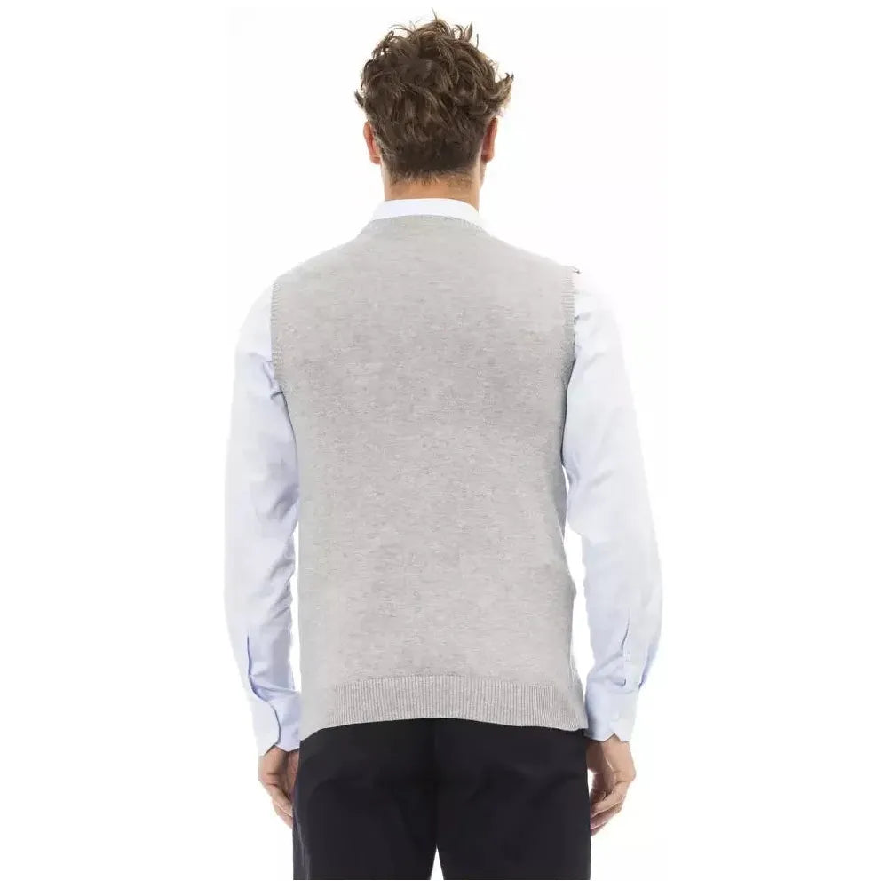 Alpha Studio Gray Viscose Men Vest Alpha Studio Light Gray