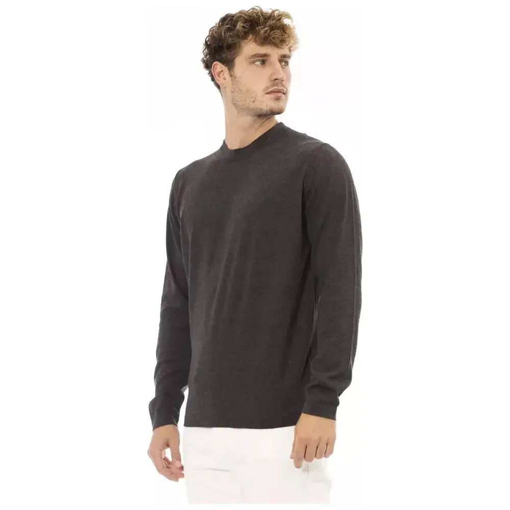 Alpha Studio Brown Cotton Men Sweater Alpha Studio Dark Slate Gray