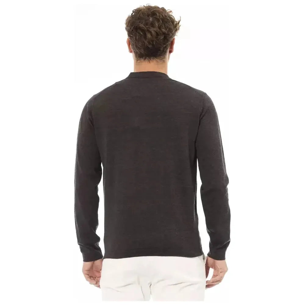 Alpha Studio Brown Cotton Men Sweater Alpha Studio Dark Slate Gray