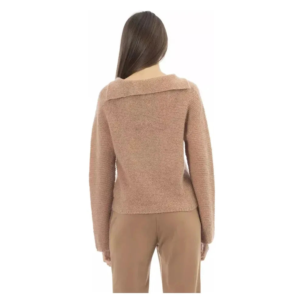 Alpha Studio Beige Merino Wool Women Sweater Alpha Studio Rosy Brown