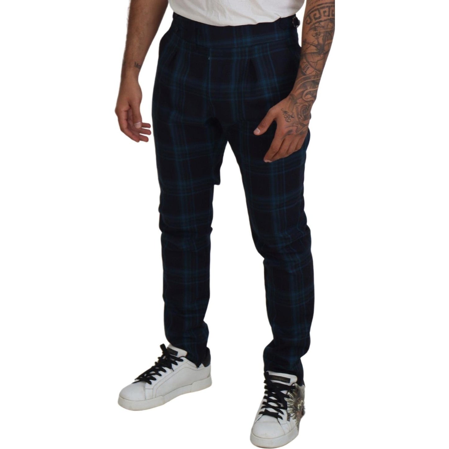 Dolce & Gabbana Elegant Plaid Wool Dress Pants Dolce & Gabbana Dark Gray